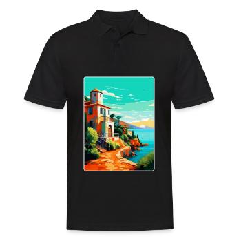 Costa Brava Spanien Vintage Reiseplakat Souvenir - Männer Poloshirt - Schwarz - Vorne - Kai (181cm)