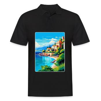 Côte d Azur Frankreich Vintage Reiseplakat Souvenir - Männer Poloshirt - Schwarz - Vorne - Kai (181cm)