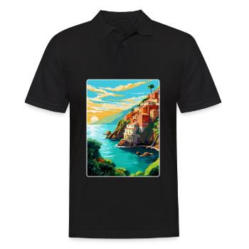 Cinque Terre Italie Affiche de voyage vintage souvenir - Polo Homme - noir - Devant - Kai (181cm)