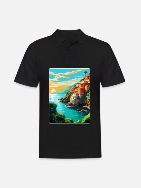 Cinque Terre Italie Affiche de voyage vintage souvenir - Polo Homme - noir