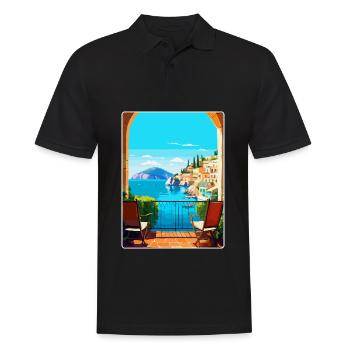 Capri Italien Vintage Reiseplakat WPA Kunst Souvenir - Männer Poloshirt - Schwarz - Vorne - Kai (181cm)