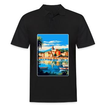 Saint Tropez France Vintage Travel Poster Souvenir - Men's Polo Shirt - black - Front - Kai (181cm)
