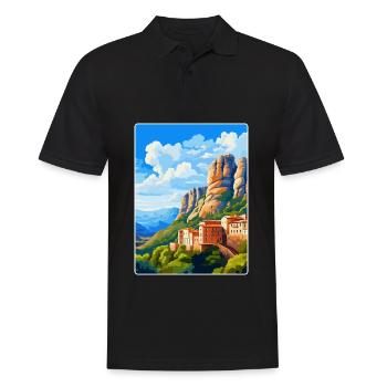 Montserrat Spanien Vintage Reiseplakat Souvenir - Männer Poloshirt - Schwarz - Vorne - Kai (181cm)
