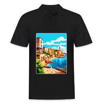 Costa Brava Spanien Vintage Reiseplakat Souvenir - Männer Poloshirt - Schwarz - Vorne - Kai (181cm)