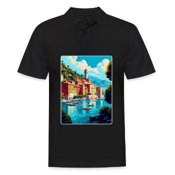 Portofino Italie Affiche de voyage vintage Souvenir WPA - Polo Homme - noir - Devant - Kai (181cm)