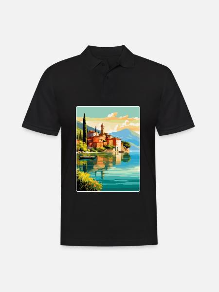 Lac de Côme Italie Affiche de voyage vintage Souvenir WPA - Polo Homme - noir