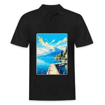 Gardasee Italien Vintage Reiseplakat Souvenir - Männer Poloshirt - Schwarz - Vorne - Kai (181cm)