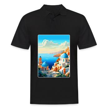 Santorini Griechenland Vintage Reiseplakat Souvenir - Männer Poloshirt - Schwarz - Vorne - Kai (181cm)