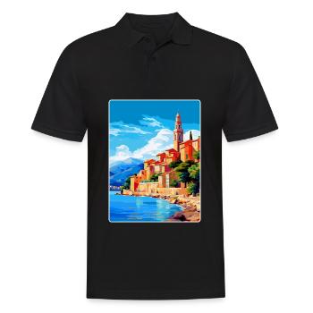 Menton France Affiche de voyage vintage WPA Souvenir - Polo Homme - noir - Devant - Kai (181cm)