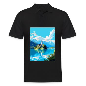 Bleder See Slowenien Vintage Reise Poster Souvenir - Männer Poloshirt - Schwarz - Vorne - Kai (181cm)