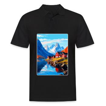 Lofoten Norwegen Vintage Reiseposter WPA - Männer Poloshirt - Schwarz - Vorne - Kai (181cm)