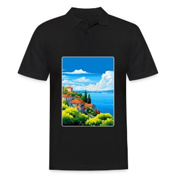 Lac de Bolsena Italie Affiche de voyage vintage souvenir - Polo Homme - noir - Devant - Kai (181cm)