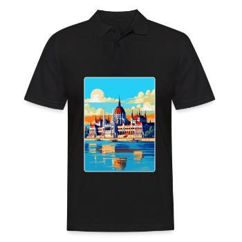Budapest Ungarn Vintage Reiseplakat Souvenir - Männer Poloshirt - Schwarz - Vorne - Kai (181cm)