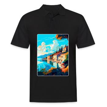 Bergen Norway Vintage Travel Poster WPA Souvenir - Men's Polo Shirt - black - Front - Kai (181cm)