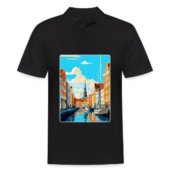 Copenhague, Danemark, Affiche de voyage vintage souvenir - Polo Homme - noir - Devant - Kai (181cm)