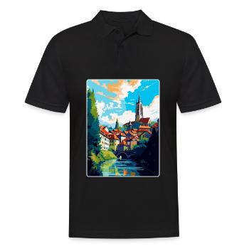 Fribourg Schweiz Vintage Reiseposter WPA Art - Männer Poloshirt - Schwarz - Vorne - Kai (181cm)