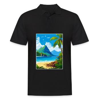 Saint Lucia Caribbean Vintage Travel Poster - Men's Polo Shirt - black - Front - Kai (181cm)