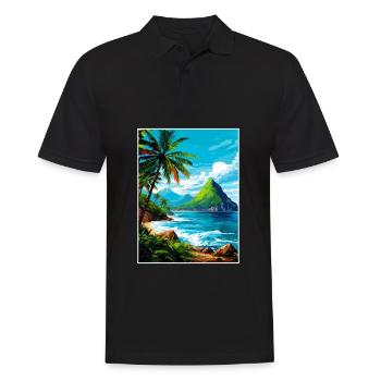 Saint Lucia Caribbean Vintage Travel Poster - Men's Polo Shirt - black - Front - Kai (181cm)
