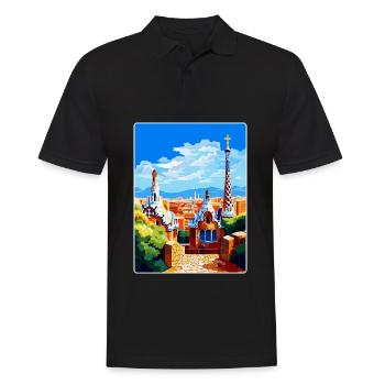 Barcelone Espagne Affiche de voyage vintage Souvenir WPA - Polo Homme - noir - Devant - Kai (181cm)