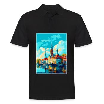 Malmö Schweden Vintage Reiseposter WPA Souvenir - Männer Poloshirt - Schwarz - Vorne - Kai (181cm)