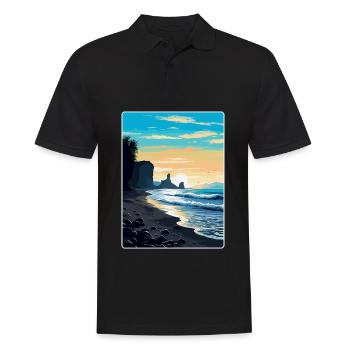 Schwarzer Sandstrand Island Vintage Reiseposter WPA - Männer Poloshirt - Schwarz - Vorne - Kai (181cm)