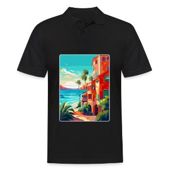 Costa Del Sol Spanien Vintage Reiseplakat Souvenir - Männer Poloshirt - Schwarz - Vorne - Kai (181cm)