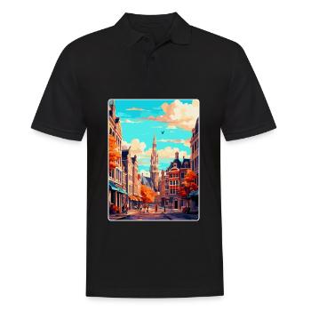 Brussels Belgium Vintage Travel Poster Souvenir - Men's Polo Shirt - black - Front - Kai (181cm)