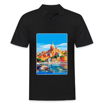 Cagliari Italien Vintage Reiseplakat Souvenir WPA - Männer Poloshirt - Schwarz - Vorne - Kai (181cm)