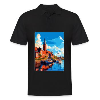 Halmstad Sweden Vintage Travel Poster Souvenir WPA - Men's Polo Shirt - black - Front - Kai (181cm)