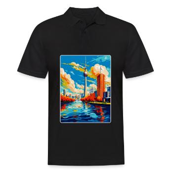 Dusseldorf Germany Vintage Travel Poster Souvenir - Men's Polo Shirt - black - Front - Kai (181cm)