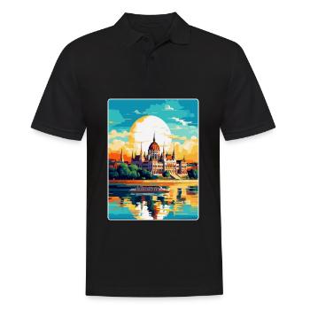 Budapest Ungarn Vintage Reiseplakat Souvenir - Männer Poloshirt - Schwarz - Vorne - Kai (181cm)