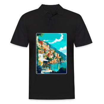 Capri Italien Vintage Reiseplakat WPA Kunst Souvenir - Männer Poloshirt - Schwarz - Vorne - Kai (181cm)