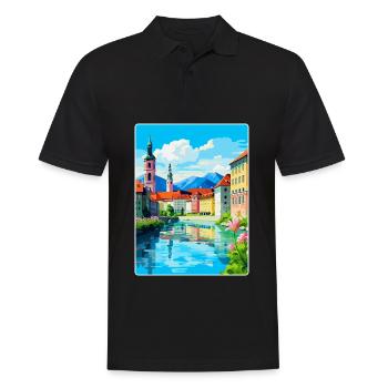 Ljubljana Slovénie Affiche de voyage vintage souvenir - Polo Homme - noir - Devant - Kai (181cm)