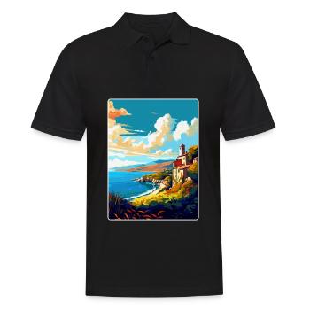 Galicien Spanien Vintage Reiseplakat WPA Souvenir - Männer Poloshirt - Schwarz - Vorne - Kai (181cm)