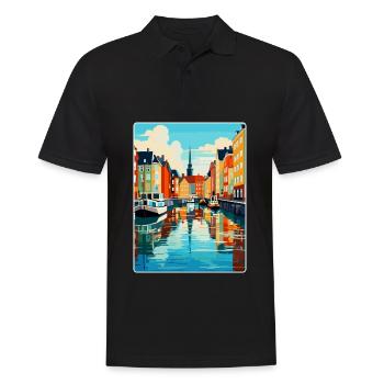 Copenhague, Danemark, Affiche de voyage vintage souvenir - Polo Homme - noir - Devant - Kai (181cm)