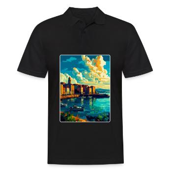 Une Corogne Espagne Affiche de voyage vintage Souvenir WPA - Polo Homme - noir - Devant - Kai (181cm)