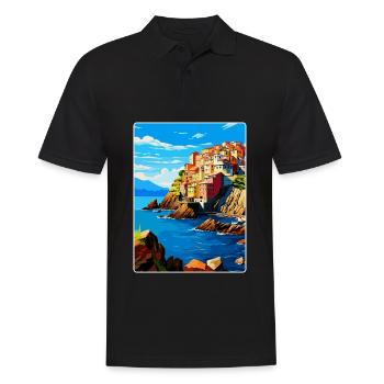 Cinque Terre Italie Affiche de voyage vintage souvenir - Polo Homme - noir - Devant - Kai (181cm)