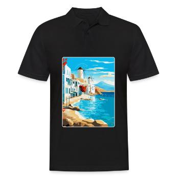 Mykonos Grèce Affiche de voyage vintage Souvenir WPA - Polo Homme - noir - Devant - Kai (181cm)