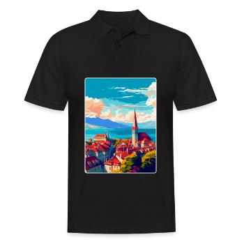 Lausanne Suisse Affiche de voyage vintage WPA Art - Polo Homme - noir - Devant - Kai (181cm)
