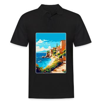 Costa Brava Spanien Vintage Reiseplakat Souvenir - Männer Poloshirt - Schwarz - Vorne - Kai (181cm)