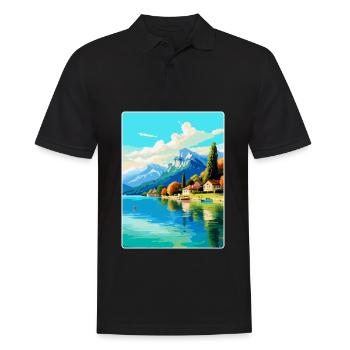 Lac d’Annecy France Affiche de voyage vintage souvenir - Polo Homme - noir - Devant - Kai (181cm)