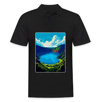 Die Azoren Portugal Vintage Reiseplakat Souvenir - Männer Poloshirt - Schwarz - Vorne - Kai (181cm)