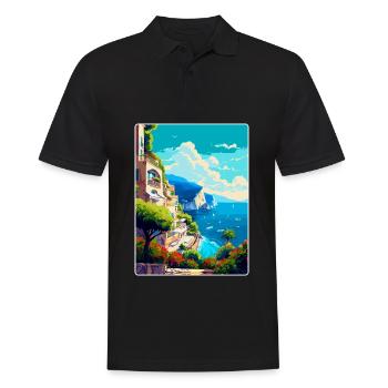 Capri Italien Vintage Reiseplakat WPA Kunst Souvenir - Männer Poloshirt - Schwarz - Vorne - Kai (181cm)
