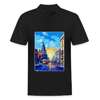 Bucharest Romania Vintage Travel Poster Souvenir - Men's Polo Shirt - black - Front - Kai (181cm)