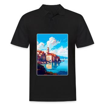Santander Spanien Vintage Reiseplakat Souvenir WPA - Männer Poloshirt - Schwarz - Vorne - Kai (181cm)