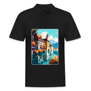 Annecy France Affiche de voyage vintage WPA Souvenir - Polo Homme - noir - Devant - Kai (181cm)