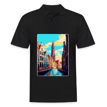 Antwerp Belgium Vintage Travel Poster Souvenir WPA - Men's Polo Shirt - black - Front - Kai (181cm)