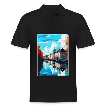 Karlstad Schweden Vintage Reiseplakat Souvenir WPA - Männer Poloshirt - Schwarz - Vorne - Kai (181cm)