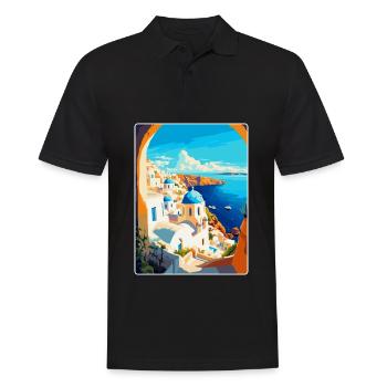 Santorin Grèce Affiche de voyage vintage souvenir - Polo Homme - noir - Devant - Kai (181cm)