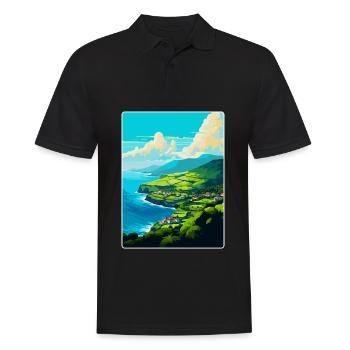 Azoren Portugal Vintage Reiseposter Souvenir WPA - Männer Poloshirt - Schwarz - Vorne - Kai (181cm)